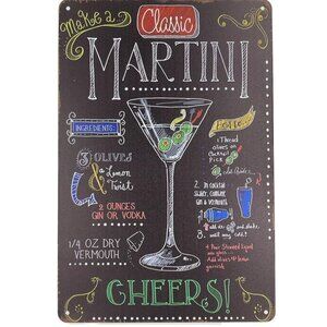 1pc 12"X18" Cocktail Recipes, Vintage Tin Sign - CLASSIC MARTINI